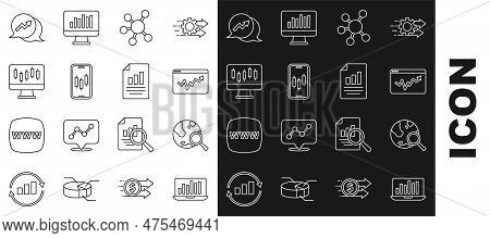 Set Line Laptop With Graph Chart, Search Globe, Graph Infographic, Project Team Base, Mobile Stock T