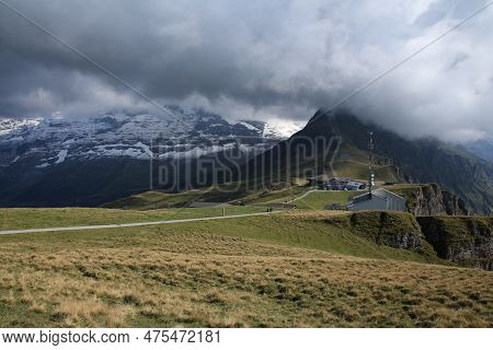 Mannlichen Summit Station, Wengen. Travel Destination In The Swiss Alps.