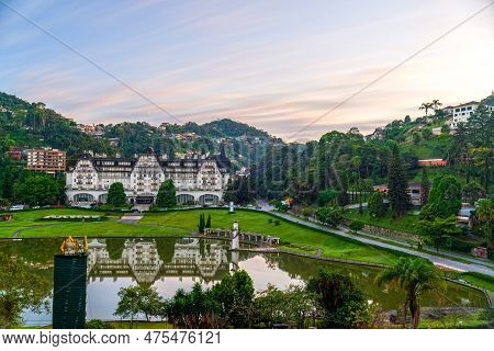 Sunrise Long Exposure Of Quitandinha Palace And Lake In Petropolis, Brazil