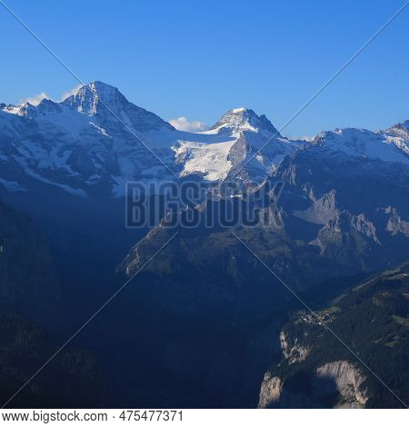 Village Muerren And High Mountains In The Bernese Oberland.