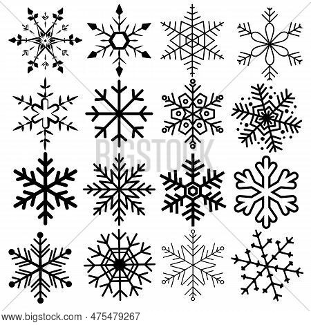 Set Of Snowflakes Features Unique And Intricate Designs, Capturing The Beauty And Wonder Of Winter.