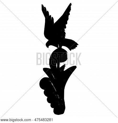 A Black Eagle Sits On The Pattern Open Wings