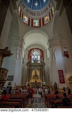 Cartagena, Columbia - March 31, 2023: Grounds Of The Landmark Capilla San Pedro Claver In The Heart 