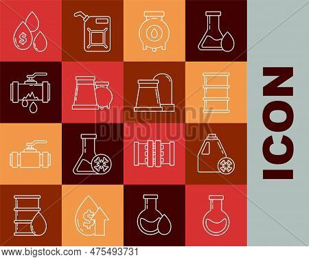 Set Line Test Tube And Flask, Antifreeze Canister, Barrel Oil, Oil Gas Industrial Factory Building, 