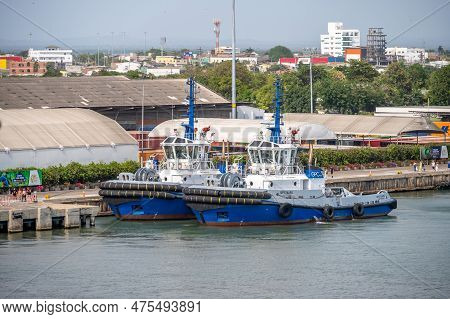 Cartagena, Columbia - March 31, 2023: Shipping And Port Facilities At Caragena, Columbia.