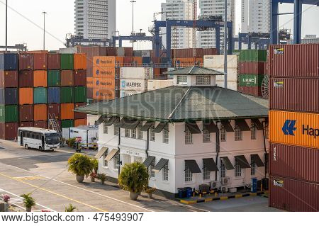 Cartagena, Columbia - March 31, 2023: Shipping And Port Facilities At Caragena, Columbia.