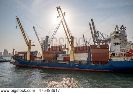 Cartagena, Columbia - March 31, 2023: Shipping And Port Facilities At Caragena, Columbia.