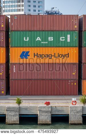 Cartagena, Columbia - March 31, 2023: Shipping And Port Facilities At Caragena, Columbia.