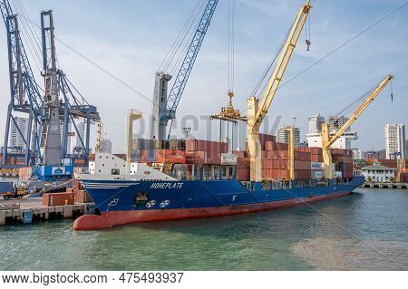 Cartagena, Columbia - March 31, 2023: Shipping And Port Facilities At Caragena, Columbia.
