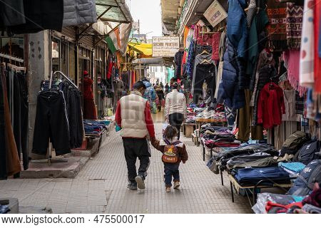 Leh, India - April 04, 2023: People At The Moti Market In The City Centre