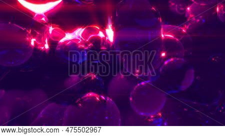 Purple Limpid Crystalline Balls Lighting With Horizontal Flares - Abstract 3d Rendering