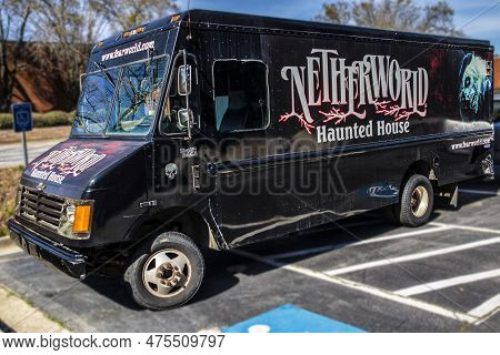 Stone Mountain, Ga Usa - 02 21 20: Netherworld Haunted House Van Painted Theme