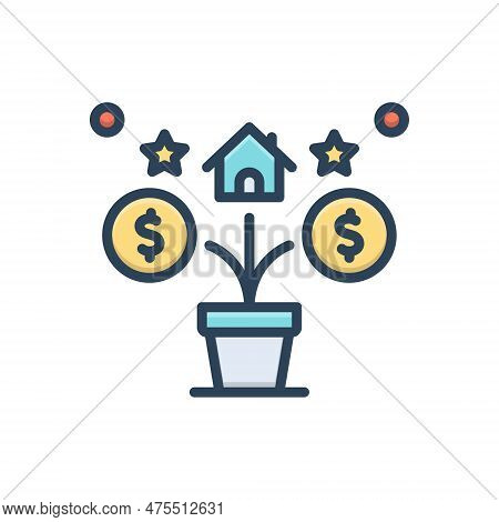 Color Illustration Icon For Beneficial Profitable Advantageous Serviceable Gainful Salutary House  V
