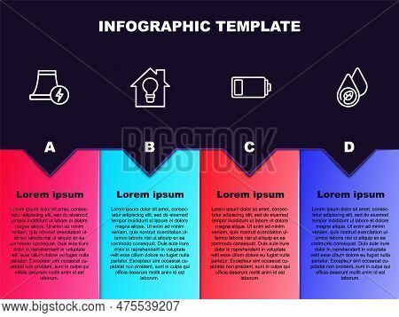 Set Line Nuclear Power Plant, Smart House And Light Bulb, Battery And Water Energy. Business Infogra