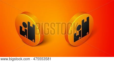 Isometric Carton Cardboard Box Icon Isolated On Orange Background. Box, Package, Parcel Sign. Delive