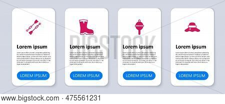Set Fisherman Hat, Fishing Float, Boots And Oars Or Paddles Boat. Business Infographic Template. Vec