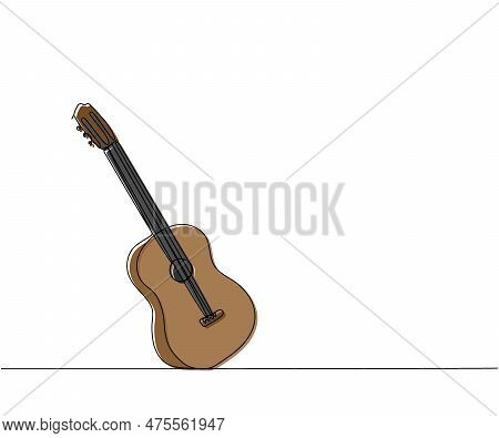 Guitar One Line Color Art. Continuous Line Drawing Of Musical, Equipment, Song, Guitar, Electric, Me