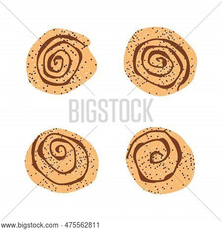 Cinnamon Rolls In A Cartoon Style Isolated