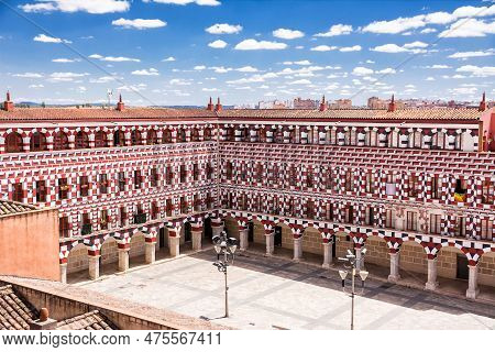 View From Above Facades Of The Colorful Buildings And Houses In The Alta Square In Badajoz (spain)