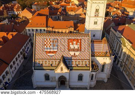 The Church Of St. Mark Is The Parish Church Of Old Zagreb, Croatia In St. Mark\'s Square. On The Roo