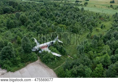 Croatia - May 29, 2021: Zeljava Air Base In Croatia And Abandoned Douglas C-47 Airplane On The Airba