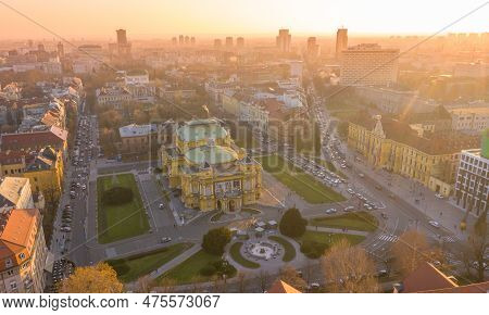 Zagreb, Croatia - December 30, 2020: Croatian National Theater In Zagreb. The Croatian National Thea