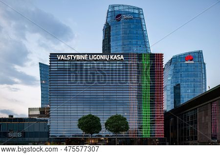 Vilnius, Lithuania - August 10, 2020: Vilnius Business District With Skyscrapers In Background. Lith