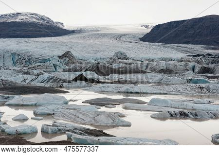 Iceland Ice And Lake. Mountain In Background. Hoffel