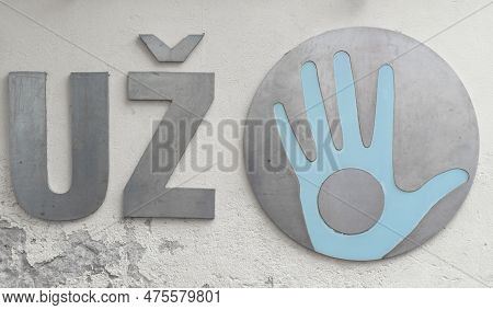 Vilnius, Lithuania - August 10, 2020: Uzupis District In Vilnius, Lithuania. Logo Or Official Sign O