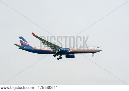 London, England - September 27, 2017: Aeroflot Airlines Airbus A330 Vq-bns Landing In London Heathro