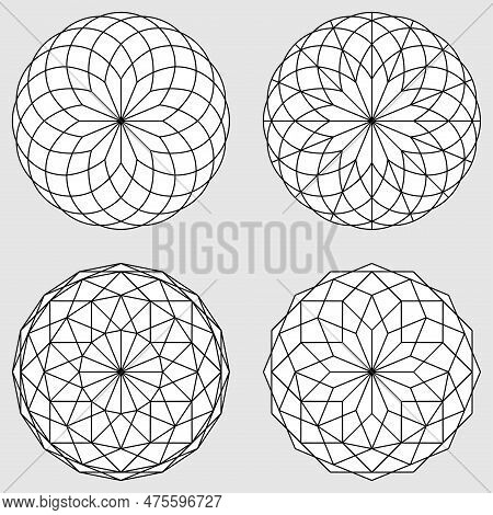 Rounded Shape With Triangles Grid Segments. Polygon Mesh Sphere,  Sacred Geometry. Mandala Circle Or