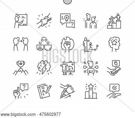 Mentoring. Tutorial And Motivation. Mentor Support. Homework. Pixel Perfect Vector Thin Line Icons. 