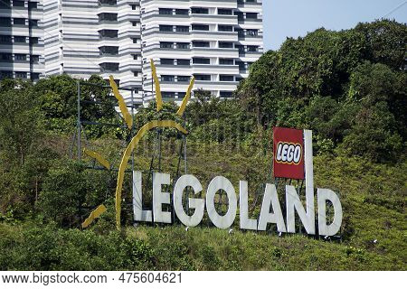 Johor Bahru, Malaysia- 28 Apr, 2023: Legoland Sign On The Hill In Johor Bahru, Malaysia.  Legoland M