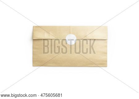 Blank Craft Rectangle Paper Bag With White Sticker Mockup, Isolated, 3d Rendering. Empty Premiss Let