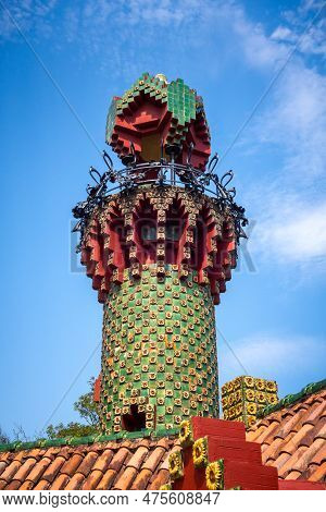 Comillas - Spain - July 16, 2022 : Caprice Of Gaudi Building