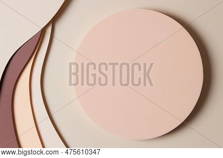 Blank Round Geometric Shape Podium Platform On Paper Cut Abstract Minimal Geometric Shape Beige And 