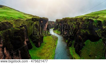 Unique Landscape Of Fjadrargljufur In Iceland. Top Tourism Destination. Fjadrargljufur Canyon Is A M