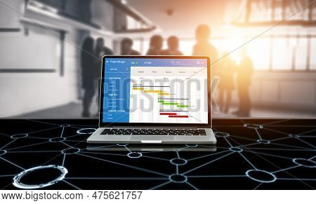 Project Planning Software For Modish Business Project Management On The Computer Screen Showing Time