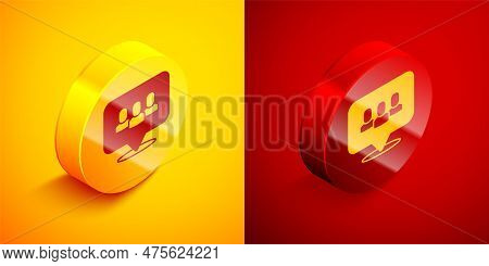 Isometric Project Team Base Icon Isolated On Orange And Red Background. Business Analysis And Planni