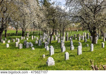 An Old Jewish Cemetery At Hagenbach, Pretzfeld In Franconian Switzerland, Bavaria, Germany. Row Of W