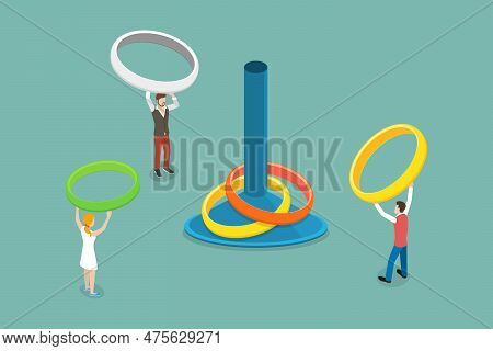 3d Isometric Flat Vector Conceptual Illustration Of Pin And Rings, Ring Toss Game