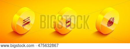 Set Isometric Bench, Coffee Cup To Go And Chestnut Icon. Vector