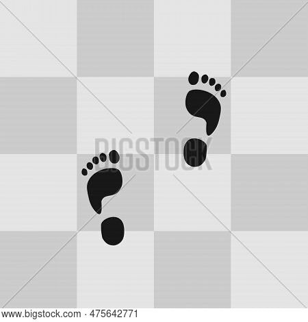 Black Pair Foot Tracks On Floortile Flat Illustration