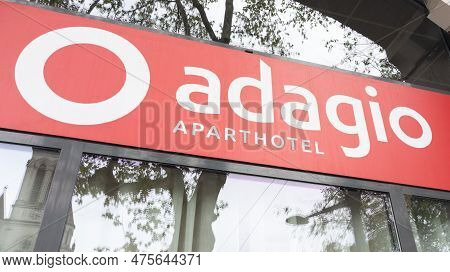 Lyon , Aura France - 04 24 2023 : Adagio Logo Brand And Sign Text In Entrance City Aparthotel Facade