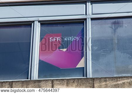 Lyon , Aura France - 04 24 2023 : Sfr Store Enjoy Logo Brand And Text Sign On Windows Facade Phone O