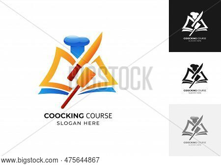 Set Of Cooking Logo With Gradient Style Straw, Knife And Chef Hat Illustrastion