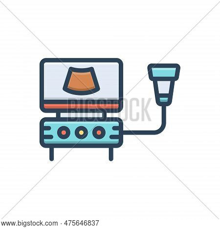 Color Illustration Icon For Usgs Cardiac Ultrasound Pregnancy Scanner Echocardiogram Machine Device 
