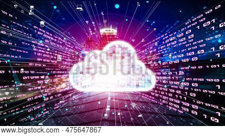 Cloud Computer And Online Data Storage With Tacit Intelligent Sharing Software . Concept Of Smart Di