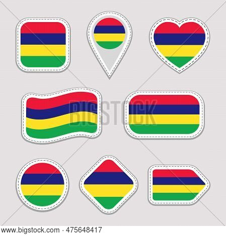 Mauritius Flag Vector Set. Mauritian Stickers Collection. Isolated Geometric Icons. Country National