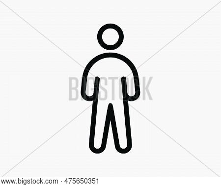 Stick Figure Line Icon. Man Person Stand Standing Linear Symbol. Sickman Boy Profile Character Avata